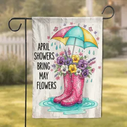 Rain Boots Spring Flowers & Umbrella - April Showers May Flowers Home Decor Gift Garden Flag