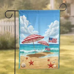 Beach Umbrellas American Flags Ocean Waves Seashells Starfish - Coastal Home Decor Garden Flag