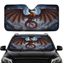 Red Dragon Bookshelf Wings Ancient Library Hall - Commute Accessory Travel Gift Car Sunshade