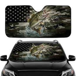 Leaping Bass Fish American Flag Camouflage - Road Trip Gift for Fishermen Car Sunshade