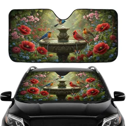 Vibrant Songbirds Floral Garden Birdbath Car Interior Upgrade Wildlife Gift Car Sunshade