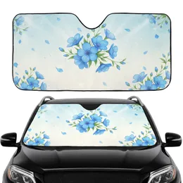 Elegant Blue Five-Petal Flowers Green Stems Loose Petals Ethereal Mist - Car Interior Upgrade Car Sunshade