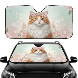 Majestic Fluffy Cat Floral Wreath Road Trip Commute - Cat Lover Gift Car Sunshade