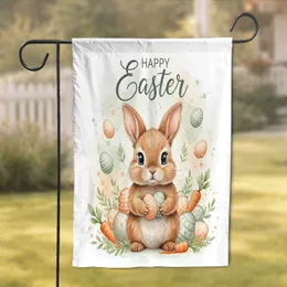 Happy Easter Script Baby Bunny Decorated Eggs Carrots - Easter Holiday Gift Garden Flag