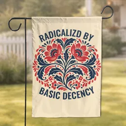 Poppies Floral Leaves 'RADICALIZD BY BASIC DECENCY' Home Decor Gift Garden Flag