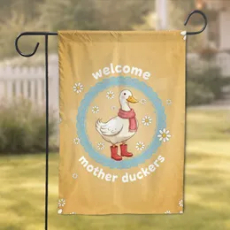 White Duck Pink Scarf Red Boots Welcome Mother Duckers - Home Decor Gift for Duck Lover Garden Flag