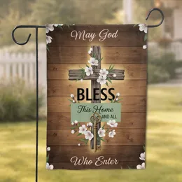 Rustic Wooden Cross Bless This Home Prayer - Home Decor Gift for Homeowners Garden Flag