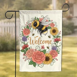 Welcome Bumblebee Roses Sunflowers Thistles Garden - Everyday Home Decor Garden Flag
