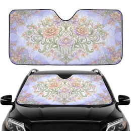 Stained Glass Floral Mosaic Blossoms Leaves Gold Filigree - Car Interior Upgrade Road Trip Gift Car Sunshade