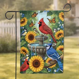 Stone Bird Bath Songbirds Sunflowers - Wildlife Lover Garden Decor Gift Garden Flag