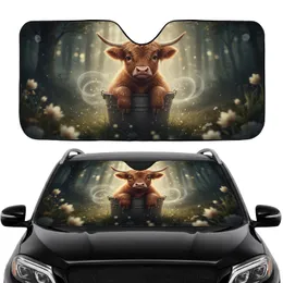 Highland Cow Calf Rustic Bucket Forest Mist Car Interior Upgrade Cow Lover Car Sunshade