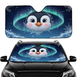Penguin Face Aurora Borealis Arctic Night Sky - Road Trip Travel Essentials Car Sunshade