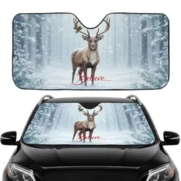 Reindeer Holly Berries Snow Winter Forest Believe - Christmas Road Trip Gift Car Sunshade