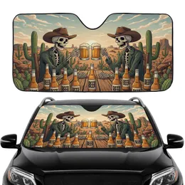 Skeletal Cowboy Beer Toast Rustic Western Desert - Road Trip Gift for Beer Lovers Car Sunshade