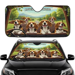 Five Realistic Beagles Rolling Hills Scenic Road Blue Sky - Road Trip Accessory for Beagle Lover Car Sunshade