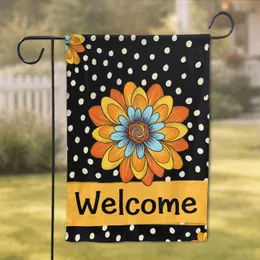 Multi-Petaled Flower Welcome Black Dots Yellow-Orange Band - Home Decor Gift Garden Flag