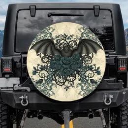 Majestic Bat Roses Thorny Vines Gothic Scrolls - Bat Lover Vehicle Decor Gift Spare Tire Cover
