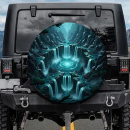 Glowing Turquoise Vortex Canyon Waterfalls Jagged Cliffs - Adventure Travel Spare Tire Cover