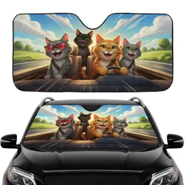 Four Cartoon Cats Road Trip Adventure Travel Essentials for Cat Lovers Car Sunshade