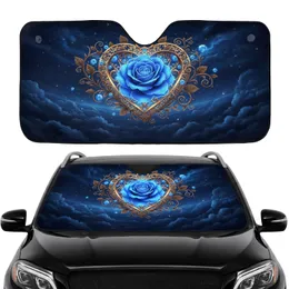Luminous Blue Rose Golden Heart Vines Cosmic Night Sky - Car Interior Upgrade Car Sunshade