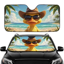 Cartoon Duck Cowboy Hat Tropical Beach - Travel Essentials Car Interior Upgrade Car Sunshade