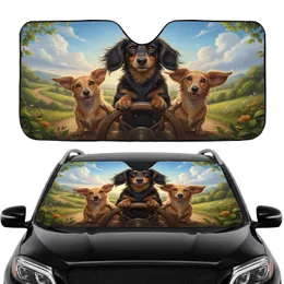 Happy Dachshunds Adventure Journey Landscape - Road Trip Gift for Dachshund Lovers Car Sunshade