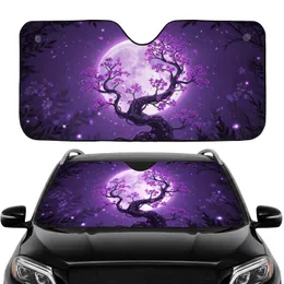 Luminous Full Moon Purple Magenta Blossoms Tree - Car Interior Upgrade Commute Accessory Car Sunshade