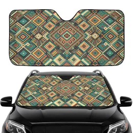 Aztec Rhombus Square Nested Diamonds Triangles Dotted Lines - Car Interior Upgrade Car Sunshade