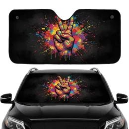 Vibrant Multi-colored Peace Sign Hand - Car Interior Upgrade Road Trip Car Sunshade