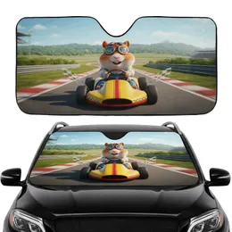 Furry Hamster Aviator Go-Kart Racing Speedway - Commute Accessory for Car Lover Car Sunshade