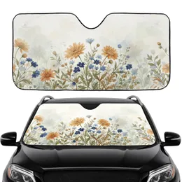 Yellow Daisy Blue Blossoms Wildflower Meadow - Road Trip Travel Essentials Car Sunshade