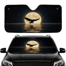 Powerful Eagle Golden Moon Rippling Water Misty Mountains - Car Travel Accessory Car Sunshade
