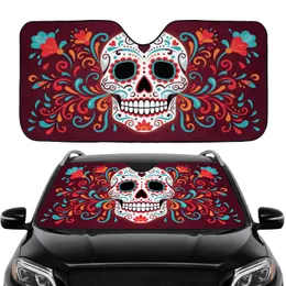 Day of the Dead Sugar Skull Calavera Marigold Flowers - Car Interior Upgrade Car Sunshade