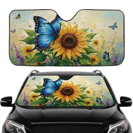 Blue Butterfly Sunflower Lush Green Leaves Car Interior Auto Sun Protection Car Sunshade