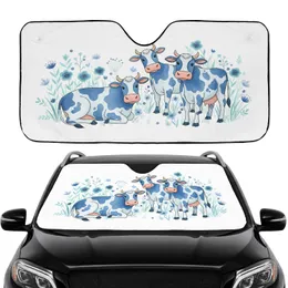 Blue Spotted Dairy Cows Wildflower Meadow - Road Trip Gift for Cow Lover Car Sunshade