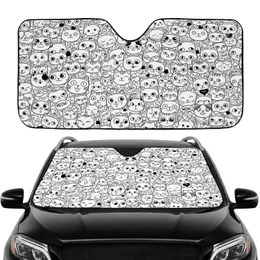 Cat Faces Fish Skeletons Paw Prints Meow Speech Bubbles - Road Trip Commute Accessory for Cat Lovers Car Sunshade