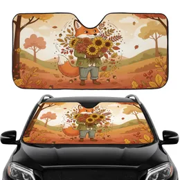 Friendly Fox Autumn Flowers Falling Leaves Forest Glade Car Interior Upgrade Car Sunshade
