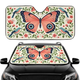 Ornate Butterfly Birds Folk Art Lush Floral Botanical Tapestry - Car Interior Upgrade Car Sunshade
