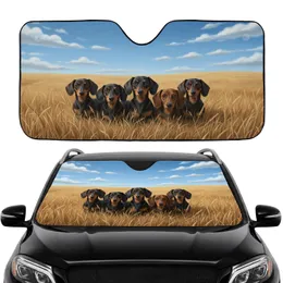 Dachshunds Golden Wheat Field Sky - Road Trip Gift for Dog Lovers Car Sunshade