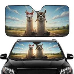 Llamas Aviator Goggles Red Paisley Bandana - Adventurous Road Trip Car Interior Upgrade Car Sunshade