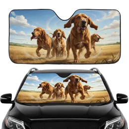 Four Bloodhound Dogs Golden Fields Landscape - Road Trip Gift for Dog Lovers Car Sunshade