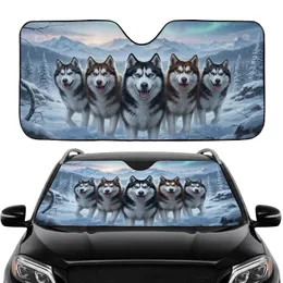 Six Siberian Huskies Alaskan Malamutes Arctic Journey - Road Trip Dog Lover Gift Car Sunshade