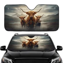 Highland Cattle Family Steering Through Scottish Highlands - Road Trip Gift for Cattle Lover Car Sunshade