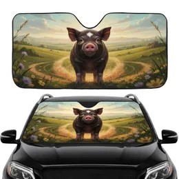 Intelligent Determined Miniature Pig in Rolling Hills - Adventurous Road Trip Gift Car Sunshade
