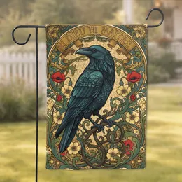 Majestic Raven Ni Dieu Ni Maitre Banner Botanical Scrollwork - Home Decor Gift Garden Flag