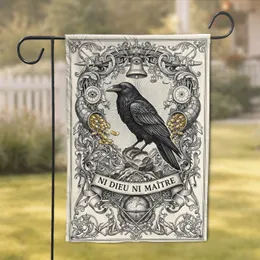 Black Raven 'Ni Dieu Ni Maître' Banner All-Seeing Eye Crown - Statement Home Decor Garden Flag