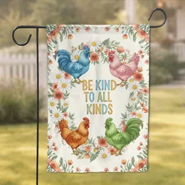 Be Kind to All Kinds Chickens Roosters Floral Wreath - Farmhouse Decor Gift Garden Flag