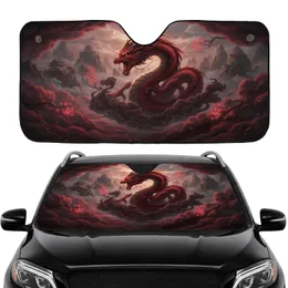 Fierce Red Dragon Ancient Temple Mystical Mountains - Car Interior Upgrade Car Sunshade