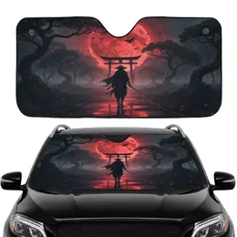 Ominous Samurai Ronin Torii Gate Blood Moon Gnarled Forest Path - Road Trip Gift Car Sunshade