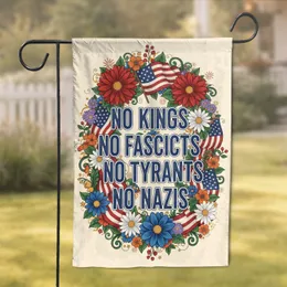 No Kings No Fascists No Tyrants No Nazis Text American Flag Botanical - Home Decor Garden Flag